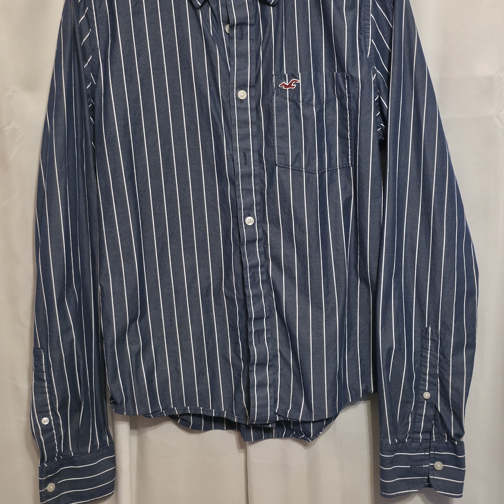 Classic Hollister Mens Navy And White Stripe Button Down Large